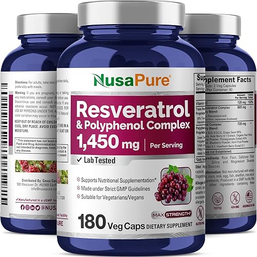 Miniatura 4 de Resveratrol  Polyphenol Complex 1450 mg 180 cápsulas vegetarianas sin OMG y sin gluten Vitamina C