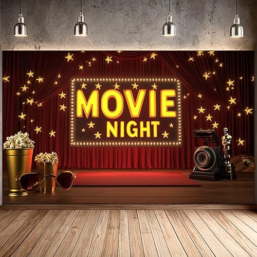 Miniatura 5 de Cartel de fiesta nocturna de película, decoración grande de alfombra roja, decoración de fiesta temática de películas, telón de fondo, cámara de