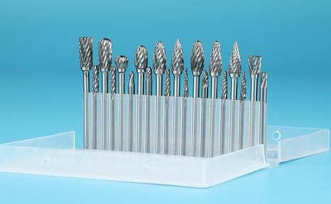 20 Pcs Carbide Burr Bits 1/8 Shank Compatible with Dremel Milwaukee Metal Grinding Wood Stone Steel Carving Cutting Engraving Grinder Kit Attachment Rotary Tool Accessories Set Harder Than Diamond