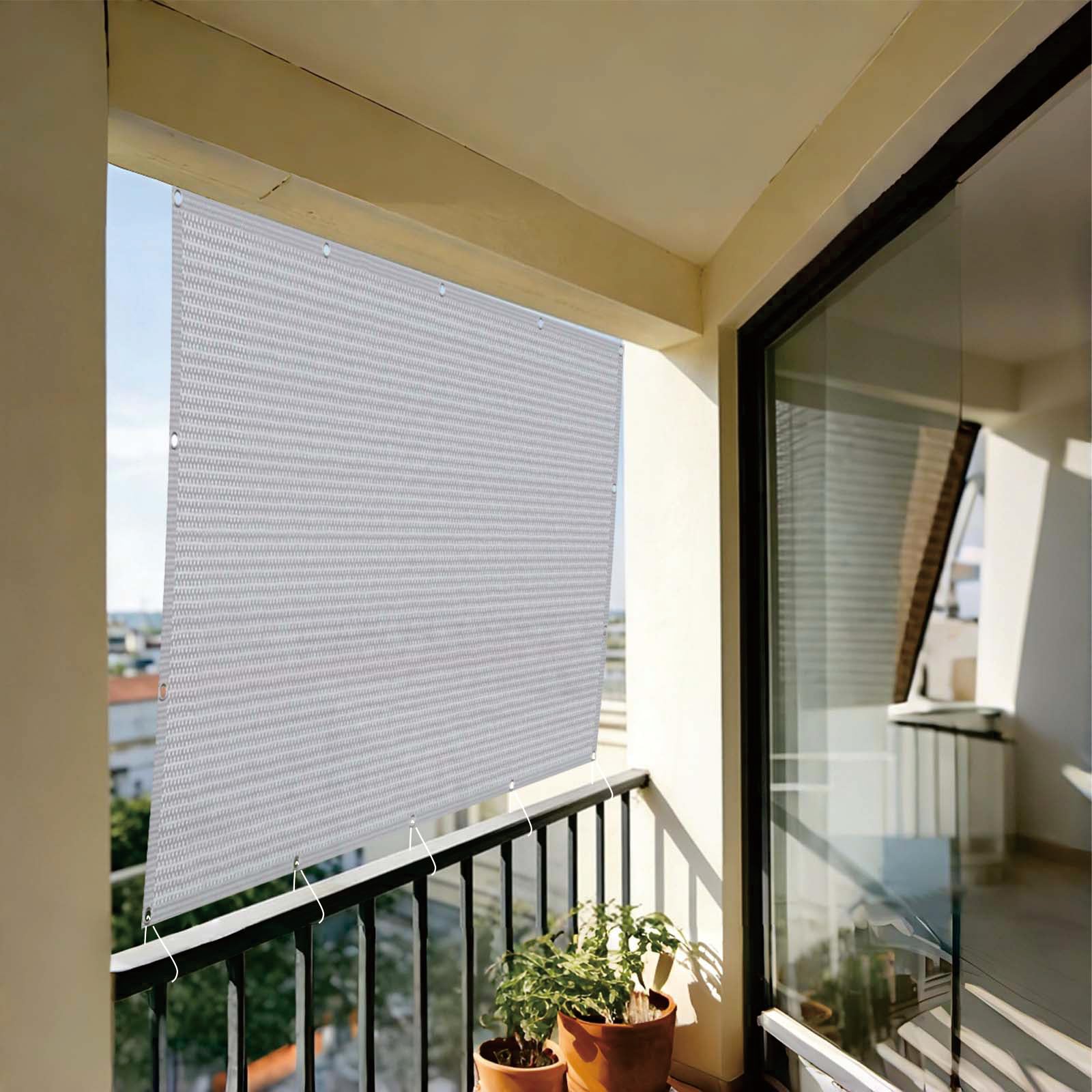 Frangivisto Balcone 120 x 315 cm HDPE Antistrappo Protezione Traspirabilità Protezione UV 95% Privacy, Copri Ringhiera Balcone Privacy con Fascette Occhielli pour Terrasse, Grigio Chiaro