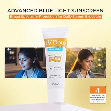 UV Doux Blue light Sunscreen Gel SPF 50 PA+++ | Tinted, Lightweight, Water Resistant | Matt Finish | UVA/UVB & Blue Light Protection | For Oily, Sensitive & Acne-Prone Skin | For Men & Women 50g Pack2