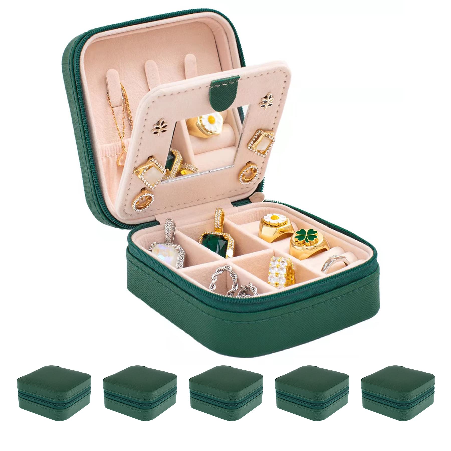 KElofoN Travel Jewelry Case with Mirror - Small Organizer Box for Girls &amp; Women (Green-5)