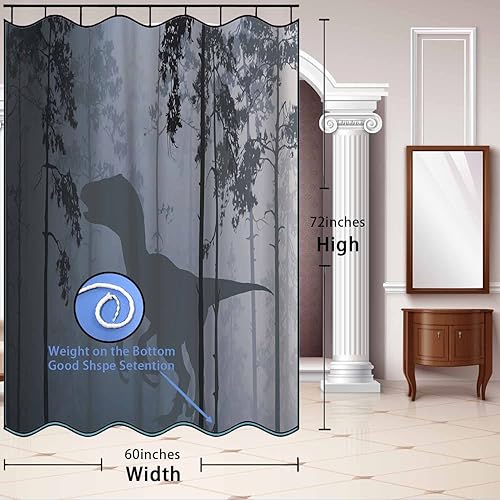 Miniatura 10 de YLYYNT2694 - Cortina de ducha con diseño de animales, diseño de dinosaurio, silueta de dinosaurio, juego de baño con ganchos, cortinas decorativas