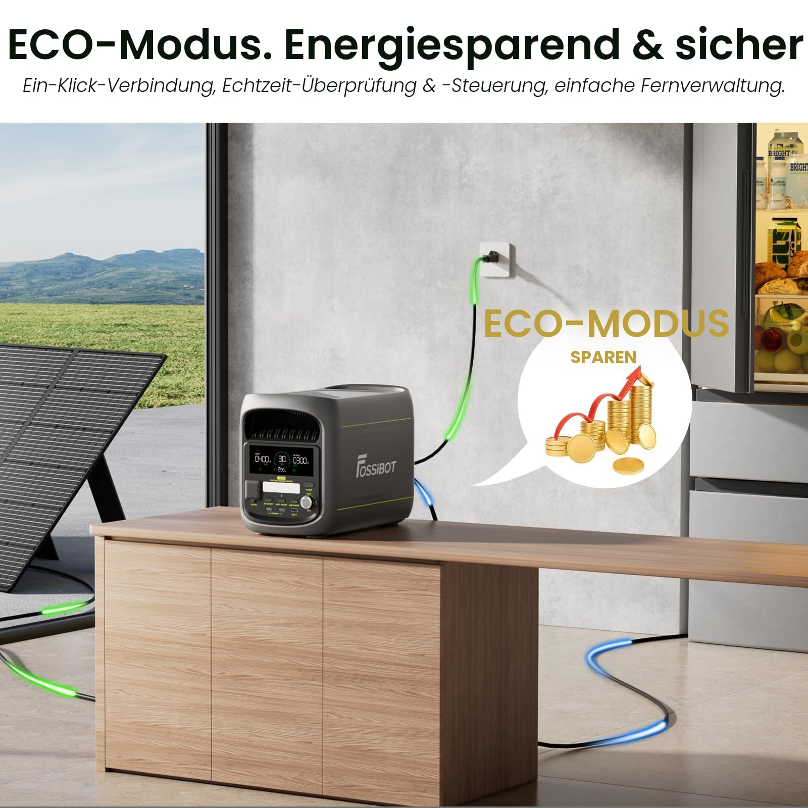 FOSSIBOT F1800 Tragbare Powerstation 1800W, 1024Wh LiFePO4 Solargenerator, 100W Typ-C, 45 Min. Schnellladung von 0-80%, für Reise, Camping, Hausgebrauch