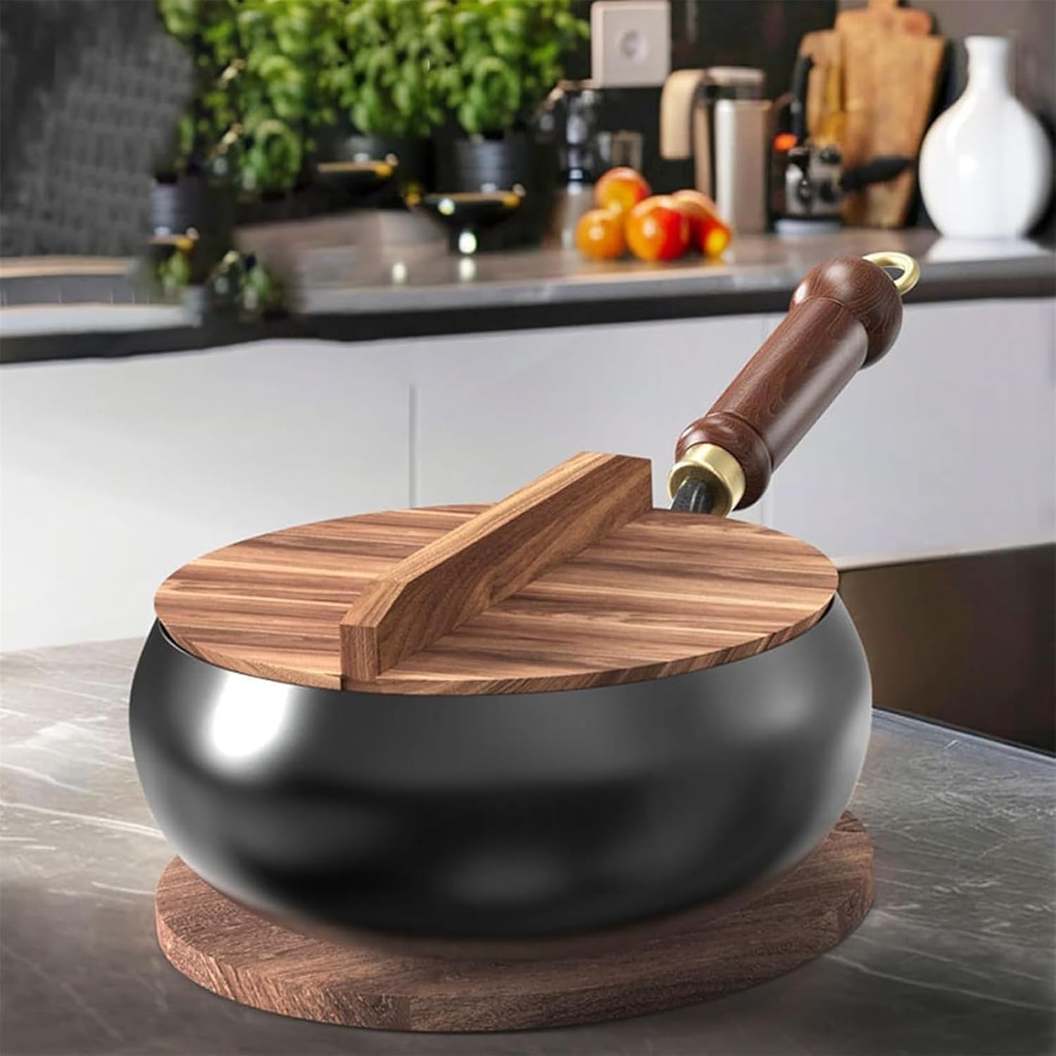 Japanese Iron Pan, Uncoated Iron Pan, Hand-Forged Non-stick Frying, Durable and Rust-Free for Cooker Gas Stir Fry Pans Round Bottom with Lid, 28 cm (With cover-28cm-A)