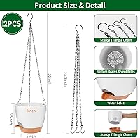 Vista 2 de GARDIFE maceta colgante, macetas colgantes de 8 pulgadas para plantas de interior y exterior, maceta con riego automático, paquete de 2 macetas