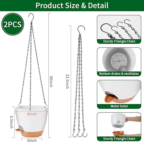 Miniatura 2 de GARDIFE Maceta colgante, macetas colgantes de 8 pulgadas para interiores. Plantas de exterior, maceta de riego automático, paquete de 2 macetas