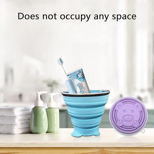 Miniatura 6 de Taza plegable de silicona pequeña de 6.1 fl oz + 6.1 fl oz, vaso plegable expandible, taza portátil reutilizable con tapas para viajes, campamento,