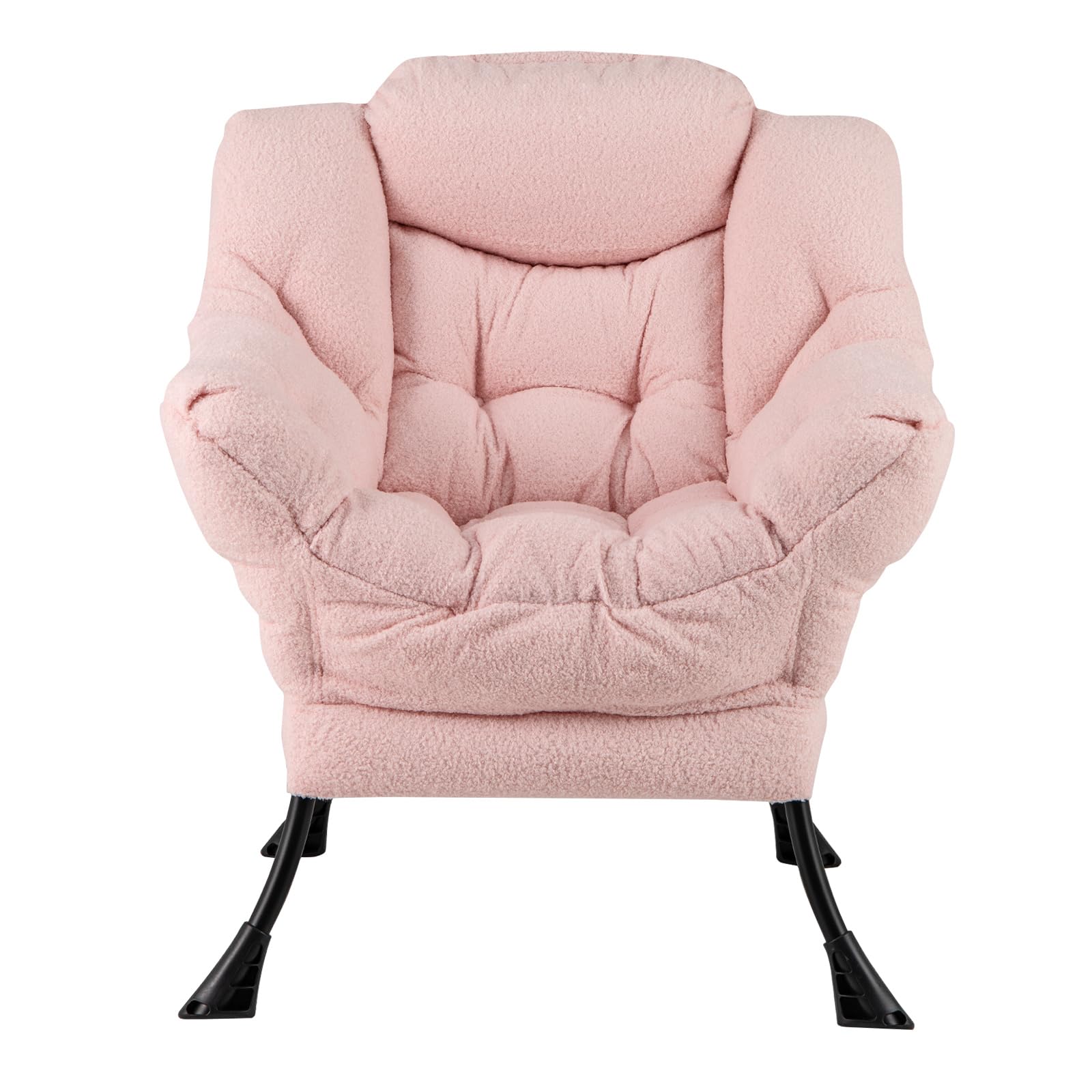 COSTWAY Fauteuil Salon Scandinave en Sherpa avec Oreiller et Poche Latérale, Relax pour Lecture, Cadre en Métal pour Charger 150 KG (Rose)