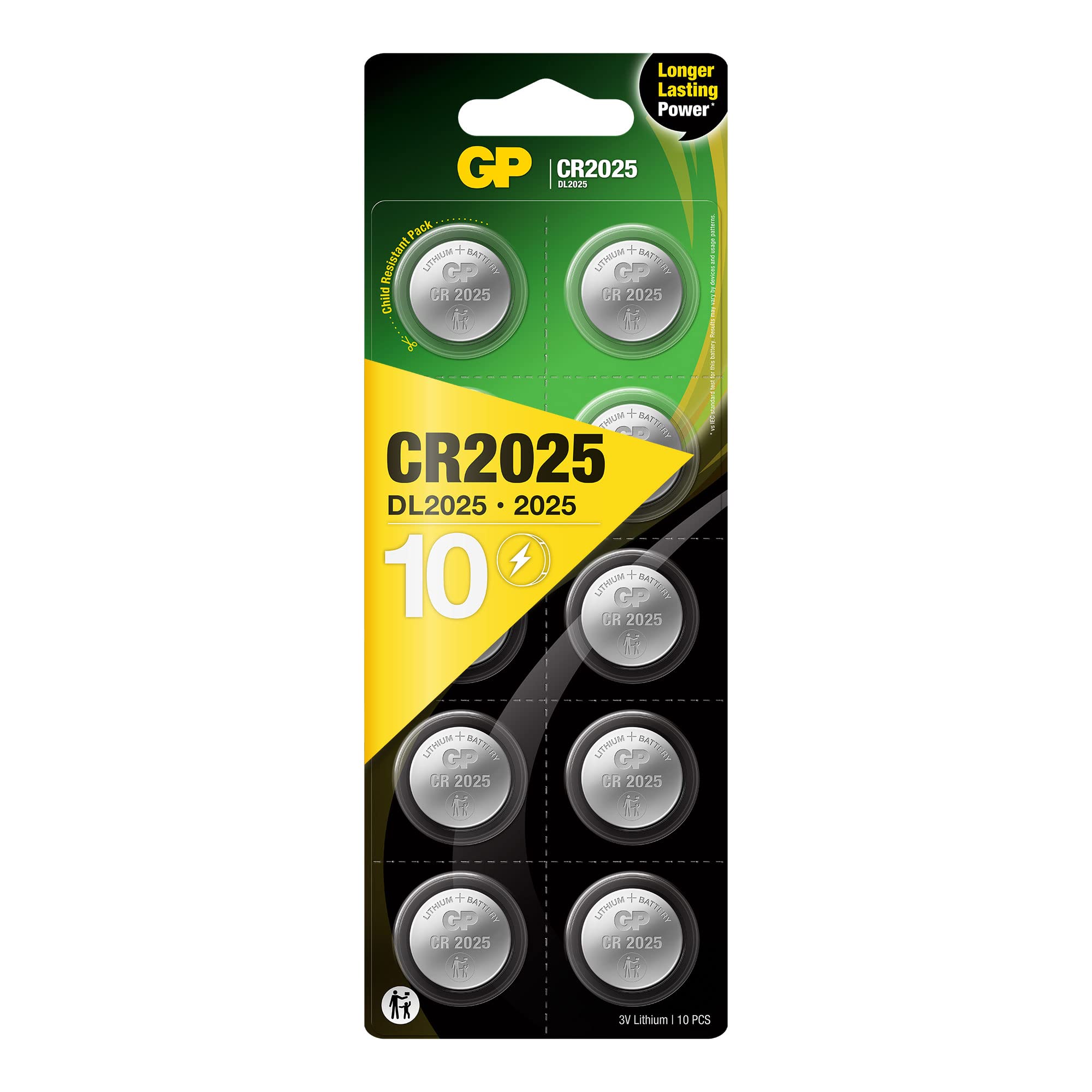 Gp Light Cr2025 3V Lithium Coin Cell Batteries 10 Pack - Flat Battery For Car Key/Key Fob Audi Mercedes Nissan - Dl2025 2025 Batteries Also Suitable For Scales/Toys/Heartrate Monitor Etc…