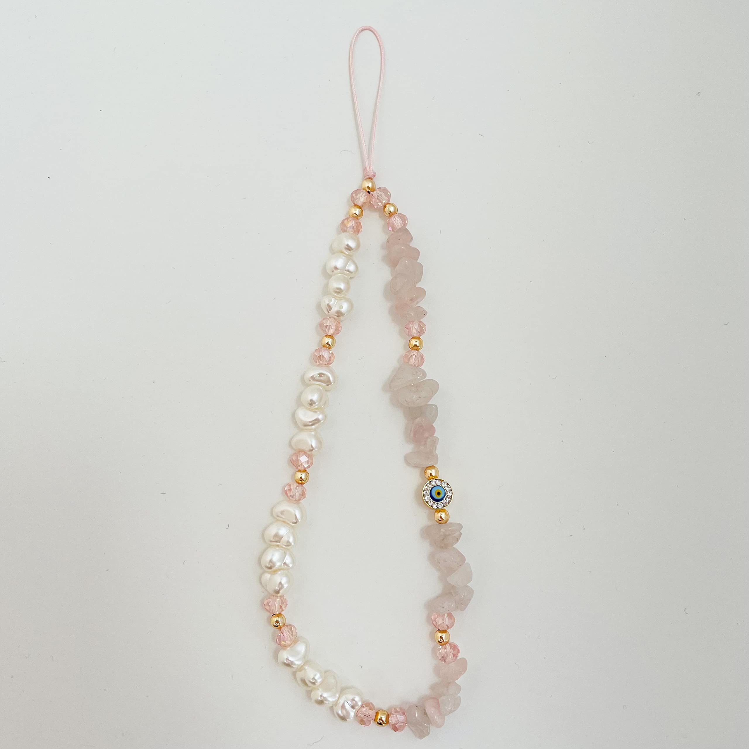 Amazon.com: Rose Quartz Evil Eye Beaded Phone Charm Strap