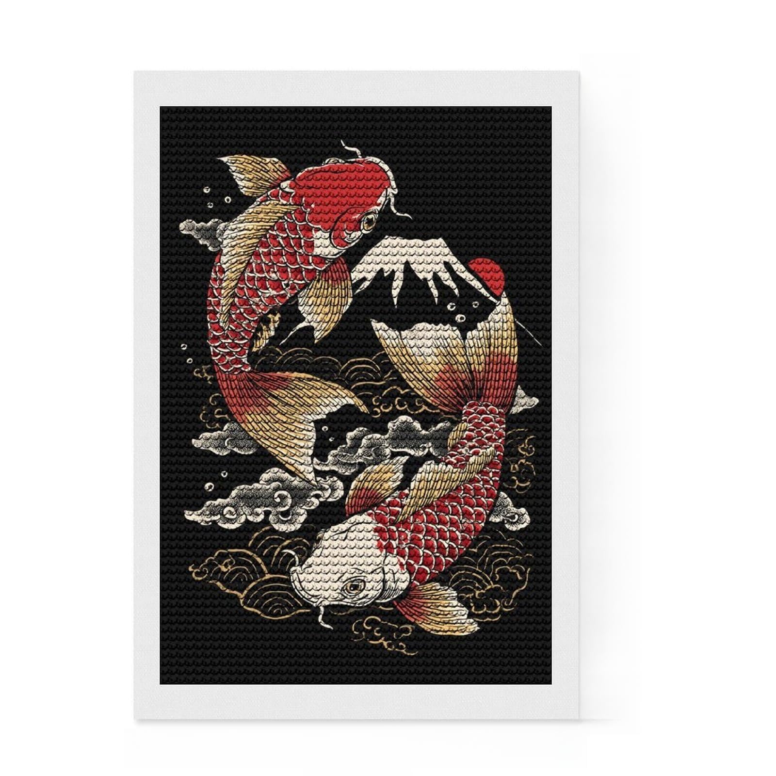 Junmoney Koi Harmony Diamond Painting Kit 8"x12", Gift Idea, Stress Relief Craft, DIY Craft, Farmhouse Decor, Vintage Style Decor