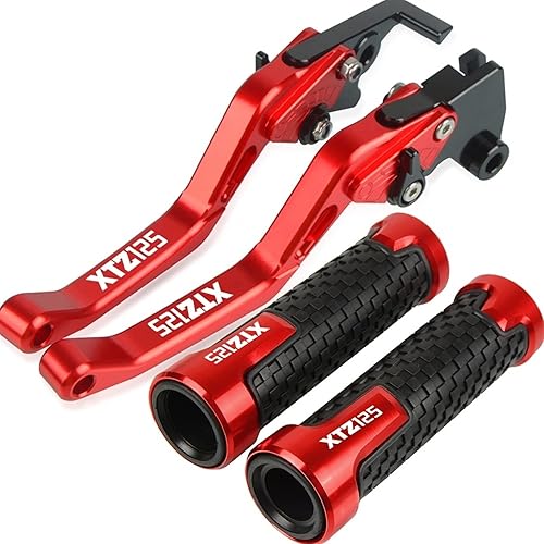 TCHAU Clutch for Yamaha XTZ125 XTZ 125 2014 2015 Motorcycle Racing Accessories CNC Brake Clutch Levers Handlebar Grip Handle Hand Grips (Color Red,