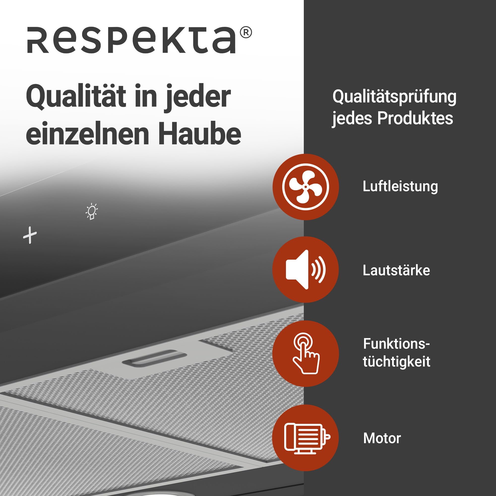 Respekta Cara Inselhaube 90 cm Schwarz-Matt Glasfront Touch Control 9 Leistungsstufen A+