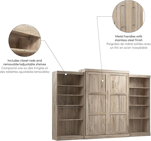 Vista 7 de Bestar Pur Queen Murphy - Cama con 2 estanterías, arreglo para dormir que ahorra espacio de 136 pulgadas con almacenamiento Gris ceniza