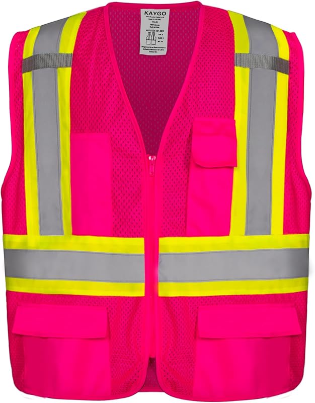 Reflective High Vis Safety Vest with Pockets for Men and Women KG0100 | Breathable Polyester Lightweight, Two-Tone, for Construction, Warehouse, Surveying, Cycling, Machine Washable
