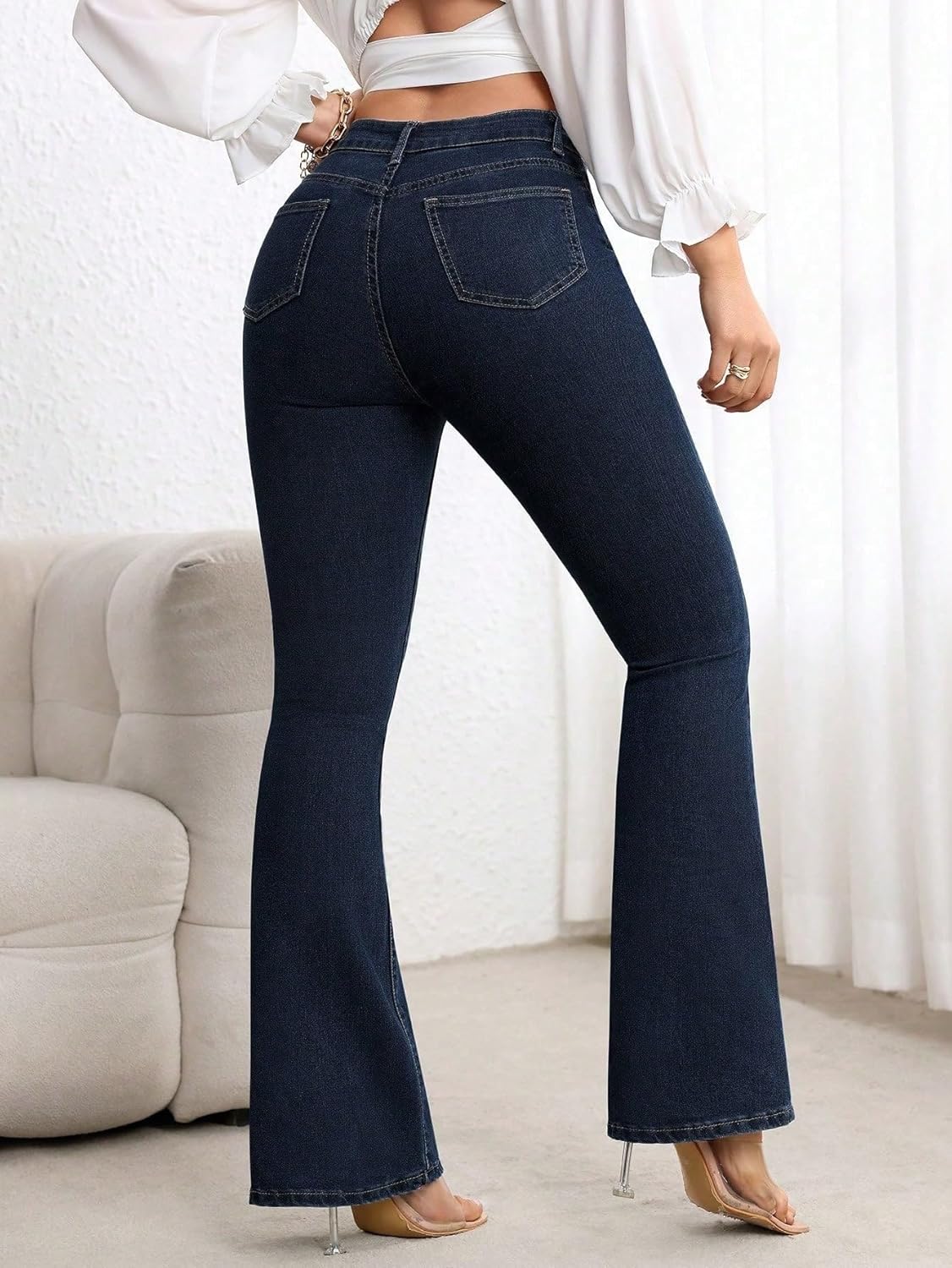 EARKOHA Wide Leg Jeans for Women Pocket Flare Leg Casual Skinny Jeans