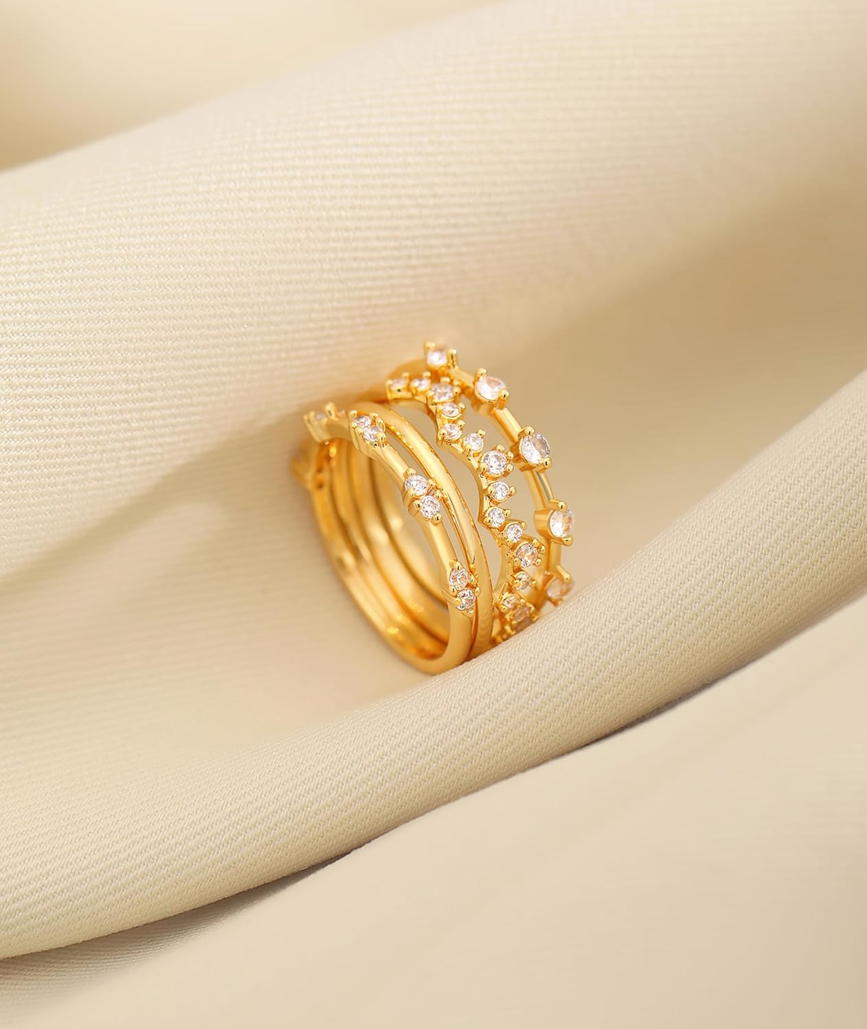 WFYOU Gold Rings for Women that Don't Tarnish Cubic Zirconia Ring Stackable Rings for Women Dainty 14K Gold Plated Rings Set Wedding Bands for Women Gold Jewelry Ring Size 6 7 8 9 10 - Image 5