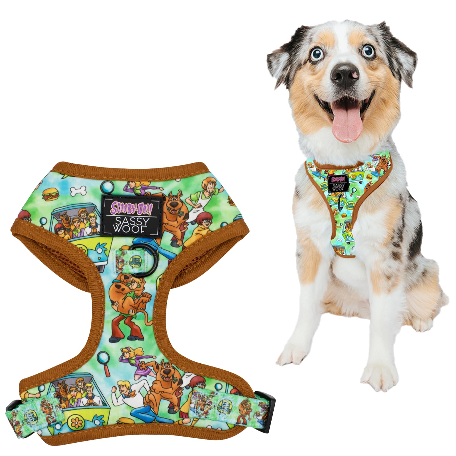 Sassy Woof Dog Adjustable Harness - Scooby-Doo™ - M, Breathable Mesh, No Pull Design with Two D-Rings, Patented Design, Perfect for Medium Dogs - Officially Licensed