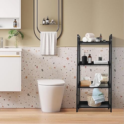 Miniatura 6 de ECOMEX Estante de escalera de 4 niveles de estilo moderno, estantería de escalera, estante de almacenamiento abierto, estante de escalera de madera