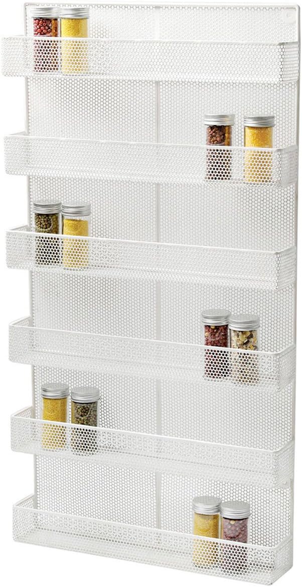 TQVAI 6 Tier Wall Mounted Spice Rack Organizer - Made of Sturdy Punching Net, White