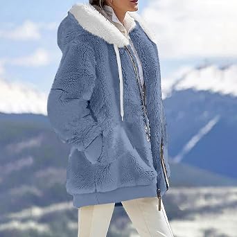 Womens Sherpa Jacket Fuzzy Plus Size Zip Up Hoodie Soft Comfy Fleece Lined Winter Coat with Pockets Warm Outerwear