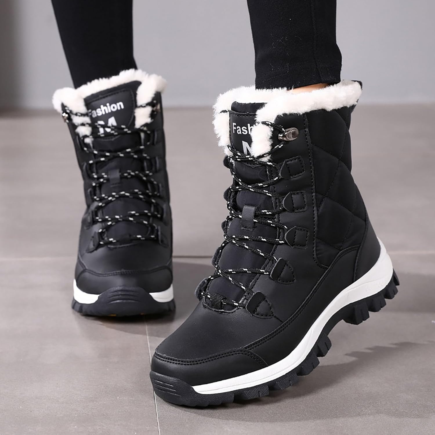 Winter Cold Weather Snow Boots for Women Outdoor Waterproof Fashion Comfortable Insulated Non-Slip Walking Hiking Boots Womens Warm Plush Lined Mid Calf Booties Orthopedic Sneakers