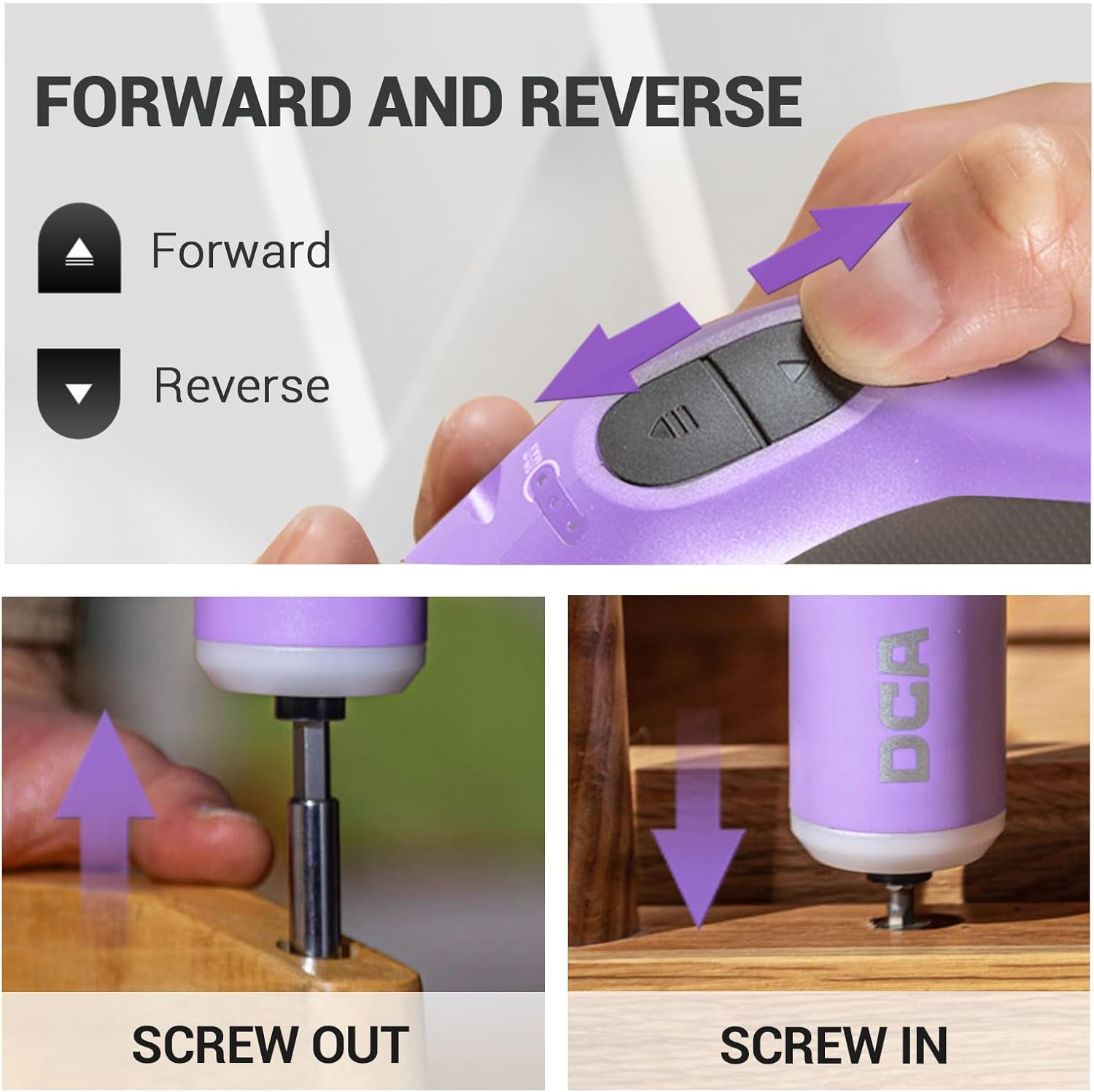 DCA 4V Electric Screwdriver Set, 5 N.m with 2000 mAh Li-ion Battery, 1/4" Magnetic Hex Chuck, USB-C Charging Cable, 18 Driver Bits for Furniture Repairs, Purple