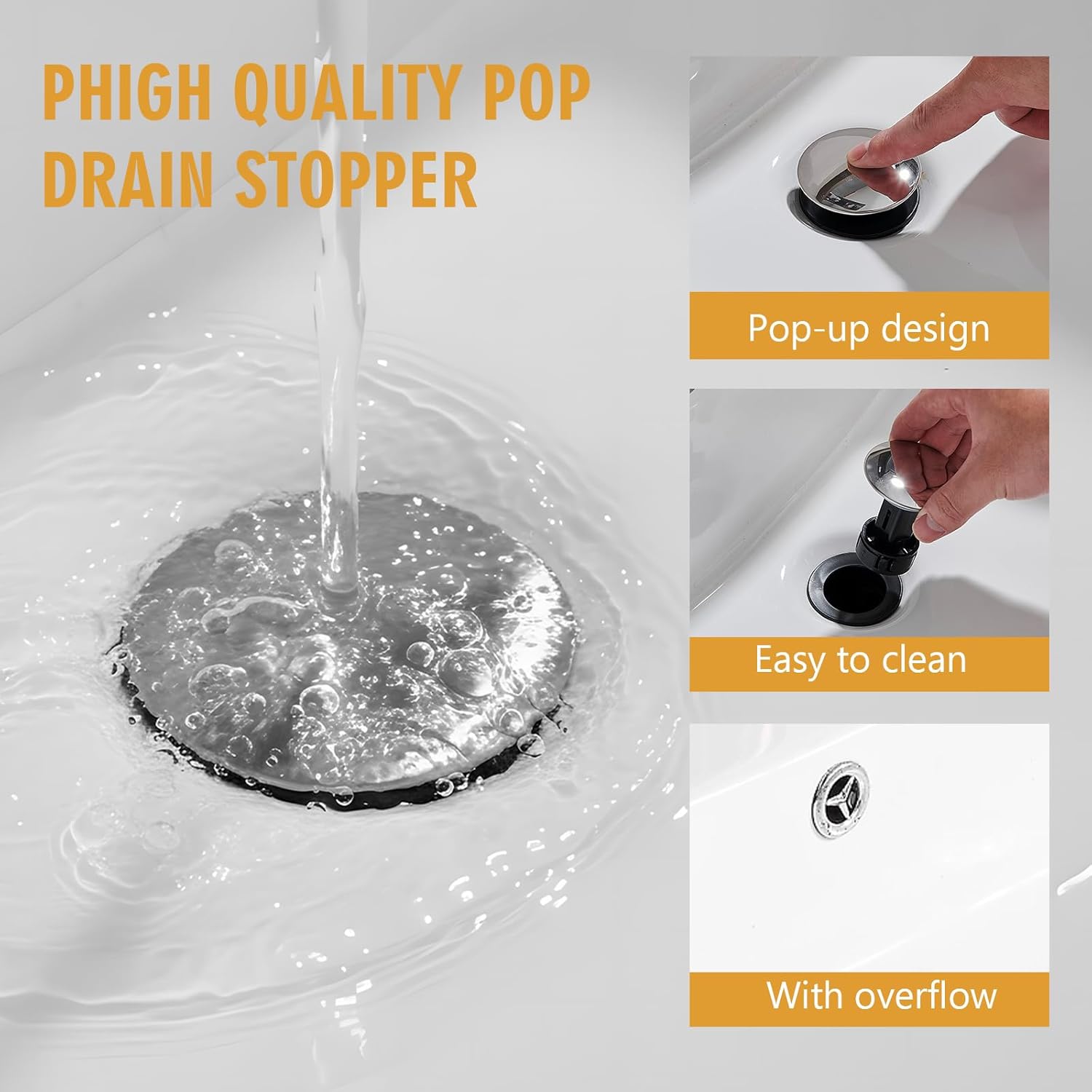 Bathroom Sink Faucet, Waterfall Bathroom Faucet with Pop-up Drain, Supply Hoses and Deck Plate, Suitable for 1 or 3 Holes, Silver - Image 6