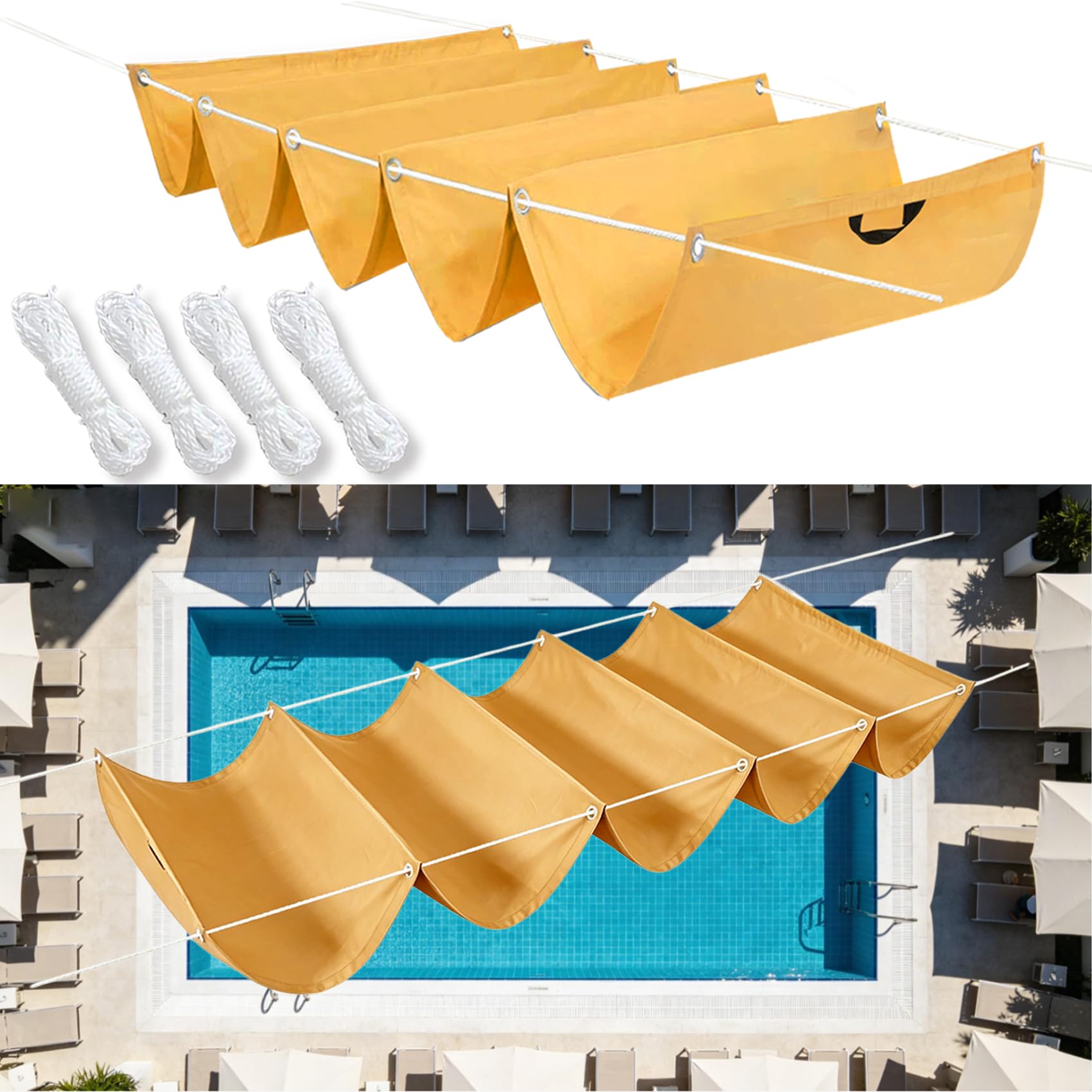 Voile d'ombrage rectangulaire vague 3x10m or avec oeillets pour pergola et grand jardin