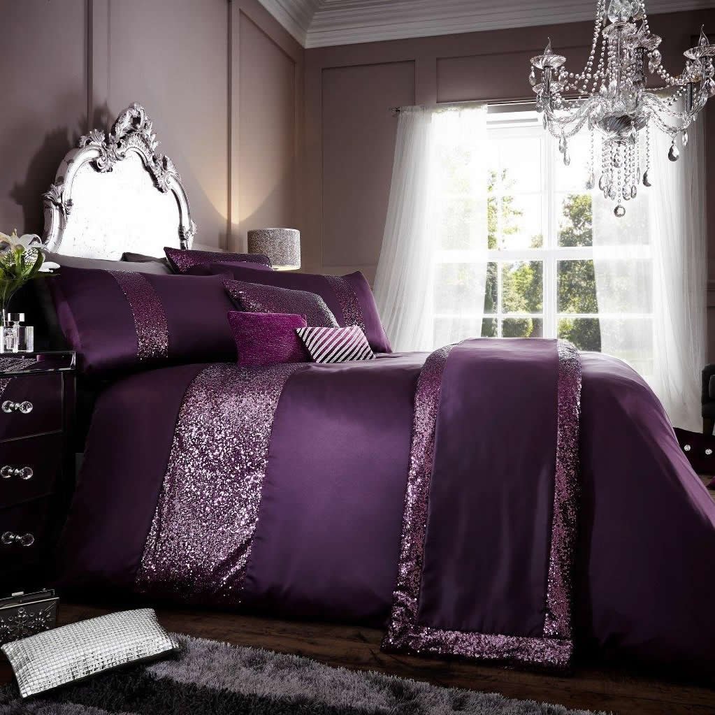 Gaveno Cavailia Signature Collection Glamorous Set with Duvet Cover and Pillow Case Aubergine, Polyester, Double