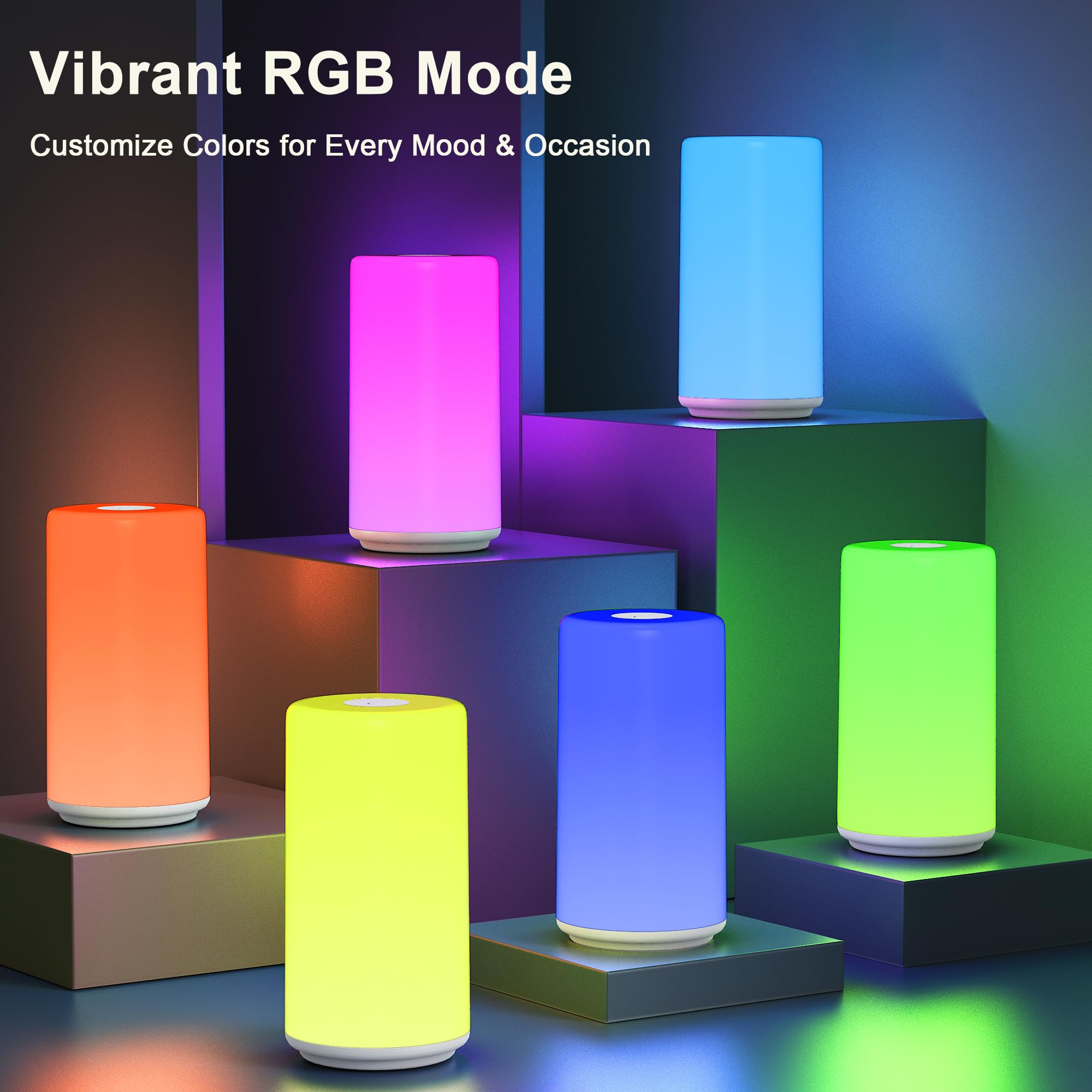 ROOTRO Touch Bedside Table Lamp, [Sleek Design & RGB Mode] 3 Way Dimmable Small Lamp for Bedroom, LED Lamp with Warm  Lights, Multi-Color Smart Nightstand Lamp for for Living Room Home Gifts