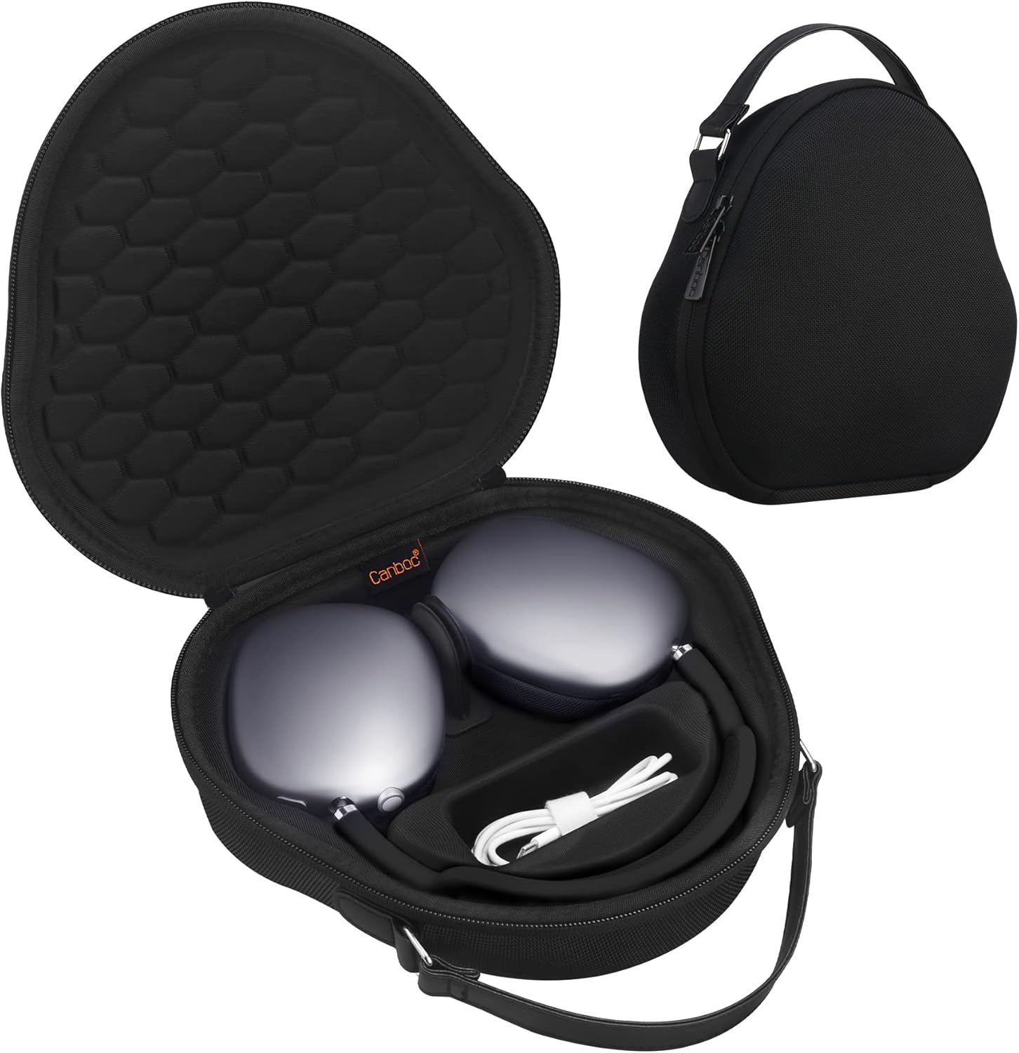 Canboc Airpods Max Case for Apple AirPods Max Wireless Over-Ear Headphones, Smart Headphones Case, Extra Space fits Cable, Charger, Black(Fabric)