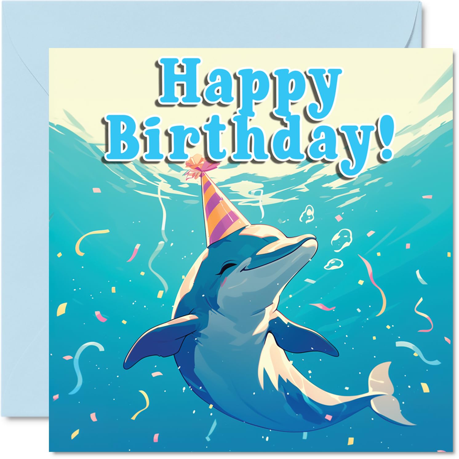 Dolphin Birthday Cards - Sealife Party - Happy Birthday Card for Son Daughter Brother Sister Grandson Granddaughter Niece Nephew Cousin, 145mm Bday Greeting Cards