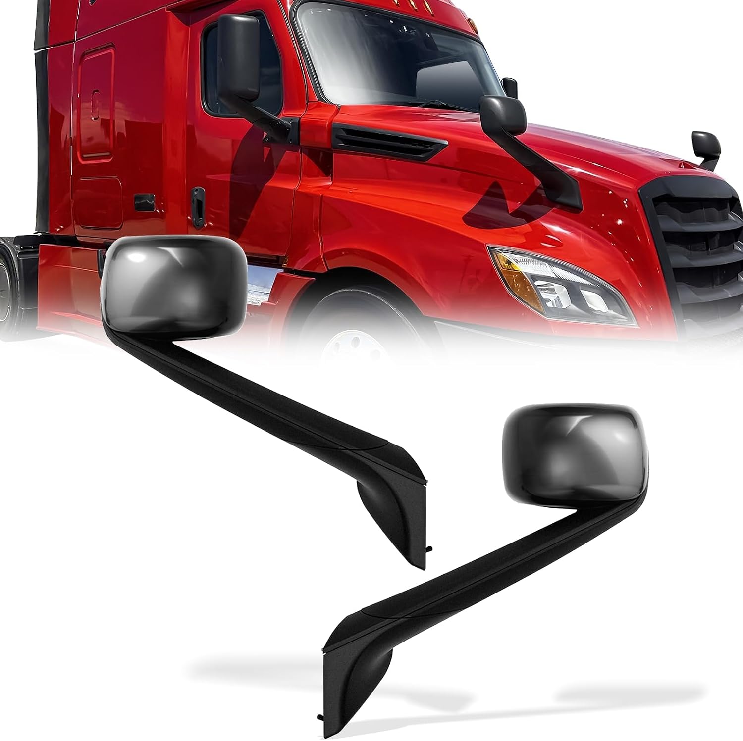Black Hood Mirror for Freightliner Cascadia 2018-2023，Hood Mirrors Assembly for Freightliner New Cascadia Semi Trucks Accessories Driver & Passenger Side (A Pair)