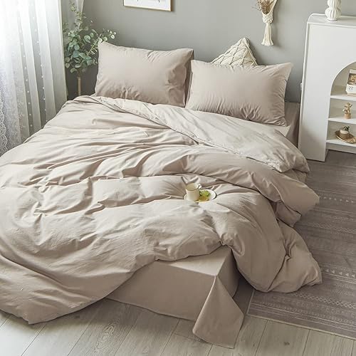 Miniatura 5 de Juego de funda de edredón beige tamaño King, funda de edredón bohemia de microfibra suave con lazos de cremallera, juego de ropa de cama estética de