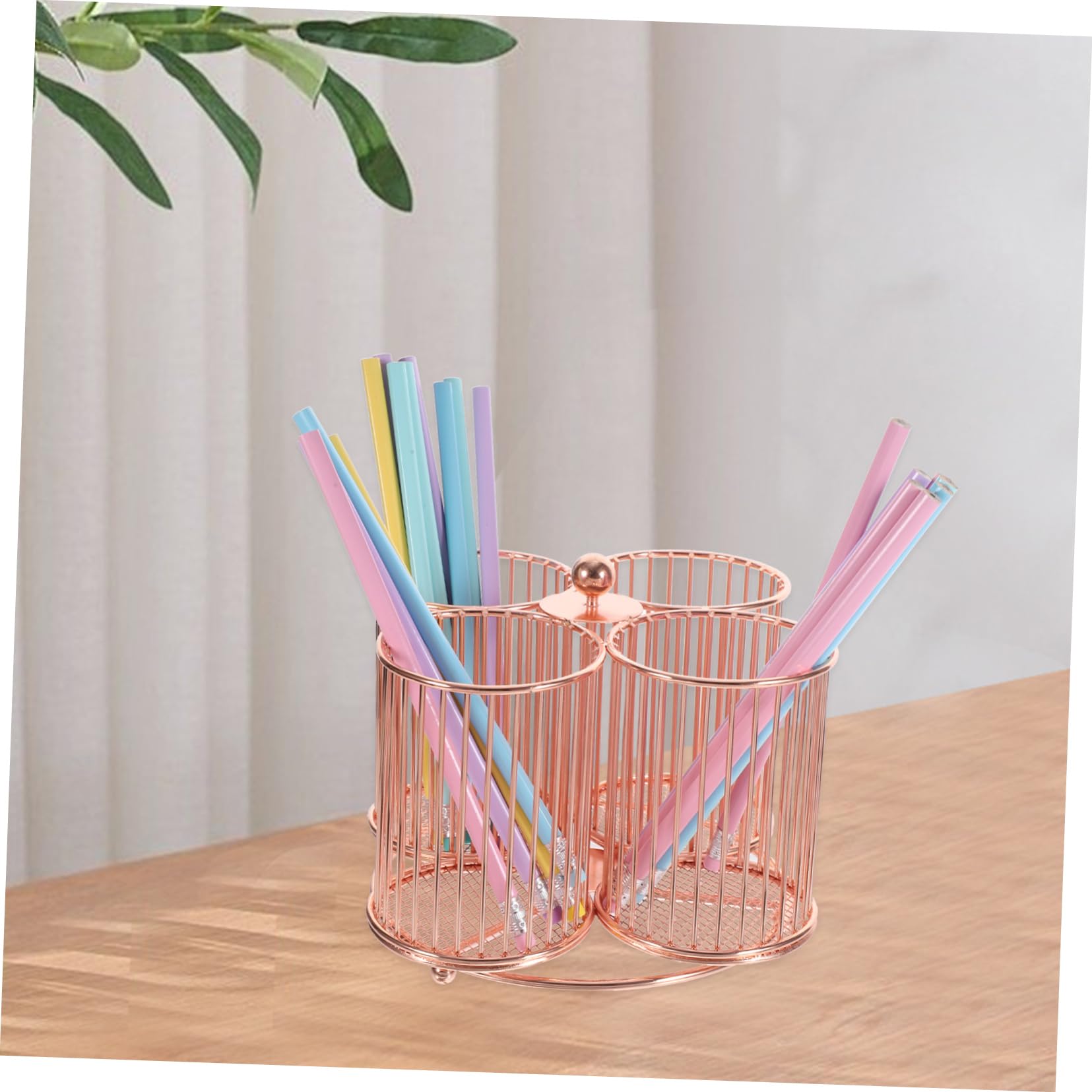 Veemoon Portapenne Rotante Da Scrivania in Metallo Rose Gold, Organizer Multifunzionale Per Trucco e Cancelleria, Salvaspazio Ampia Capacità Per Ufficio e Casa
