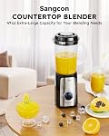 Sangcon Mélangeurs pour cuisine, 5-in-1 Combo pour smoothies sans BPA 47oz Pitcher, 2.5-Cup Bowl, 18/11oz Des tasses, 3 Lames; ménagères Préparer les shakes, la viande, les sauces, le salsa, le café, les épices sèches