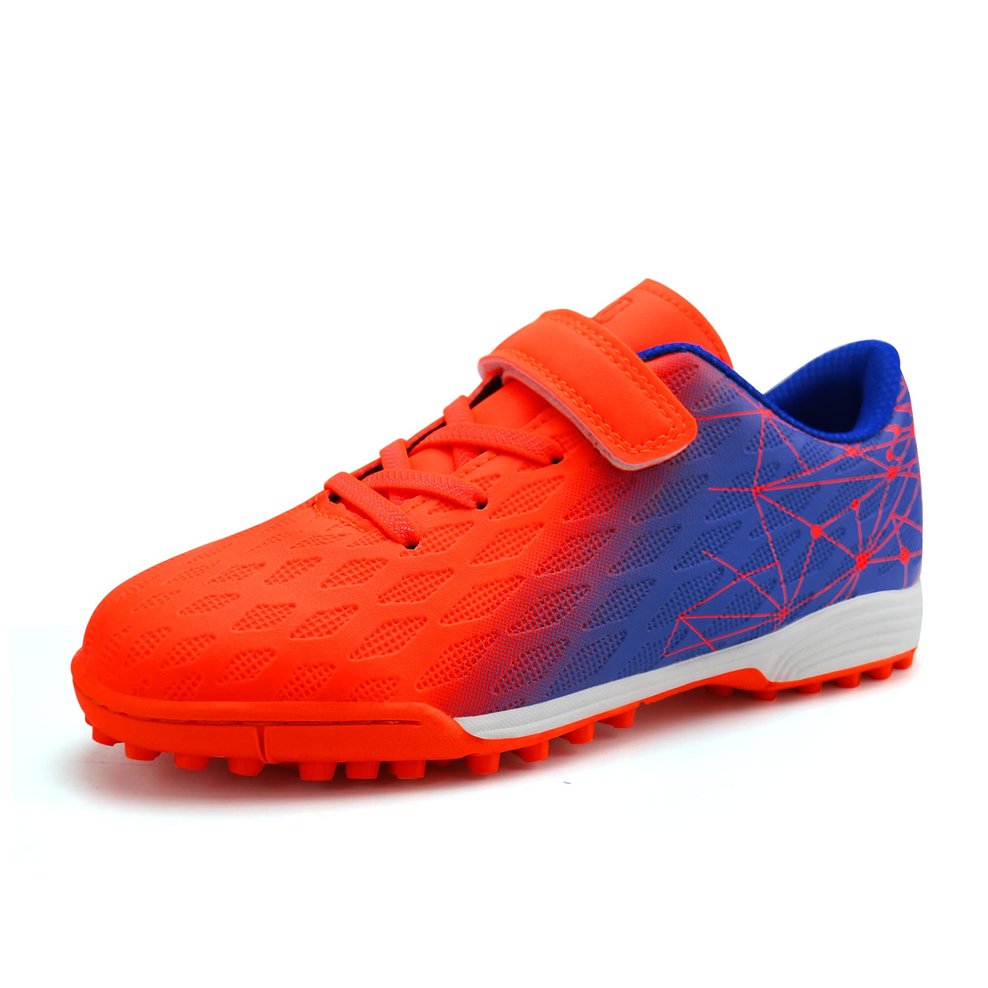 brooman Kids Indoor Soccer Shoes Boys Girls Soccer Cleats Athletic Turf Shoes (3.5,Orange Blue)