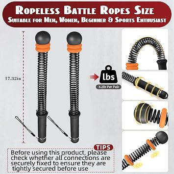 New Upgrade Third-Generation Ropeless Battle Ropes with Adjustable Weights,2 PCS Portable Quiet Cordless Battle Ropes for HIIT & Cardio Full-Body Workout Tool with Non-Slip Spiral Handles