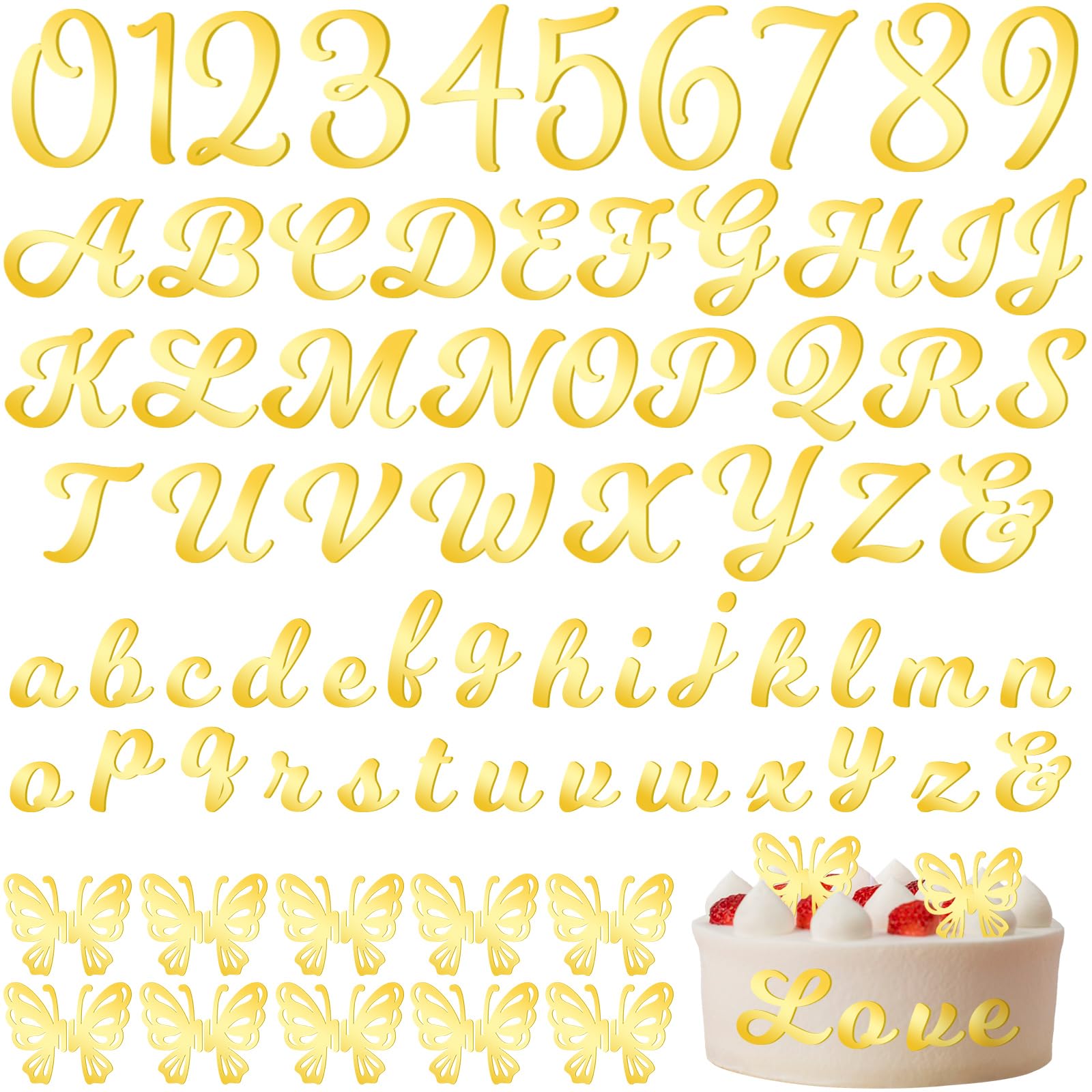 138 Pcs Acrylic Number Alphabet Butterfly Cake Topper,DIY Name Cupcake Toppers 0-9 Numbers A-Z Letter 3D Butterfly Cake Toppers Decor for Wedding Birthday Graduation Party Supplies (Gold+Butterfly)