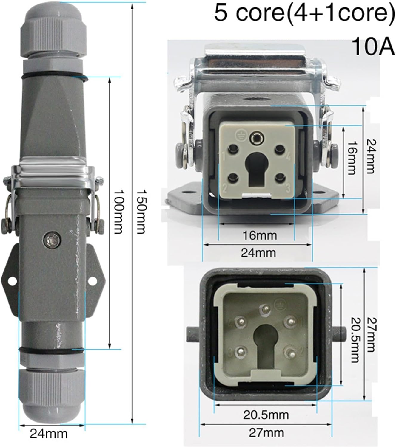 HDC-HA-4 Heavy Duty Connector 4/5/6/8 Core Pins Aviation Industry Waterproof Sand Proof Socket 250V 10A/16A(5core)