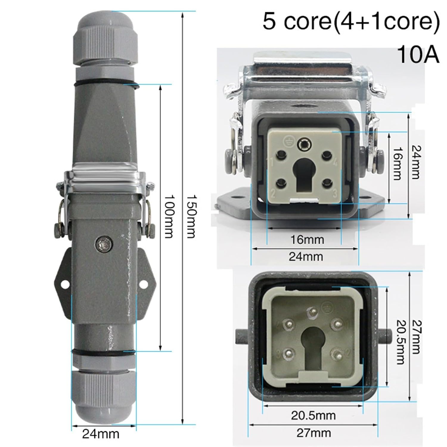 HDC-HA-4 Heavy Duty Connector 4/5/6/8 Core Pins Aviation Industry Waterproof Sand Proof Socket 250V 10A/16A(5core)