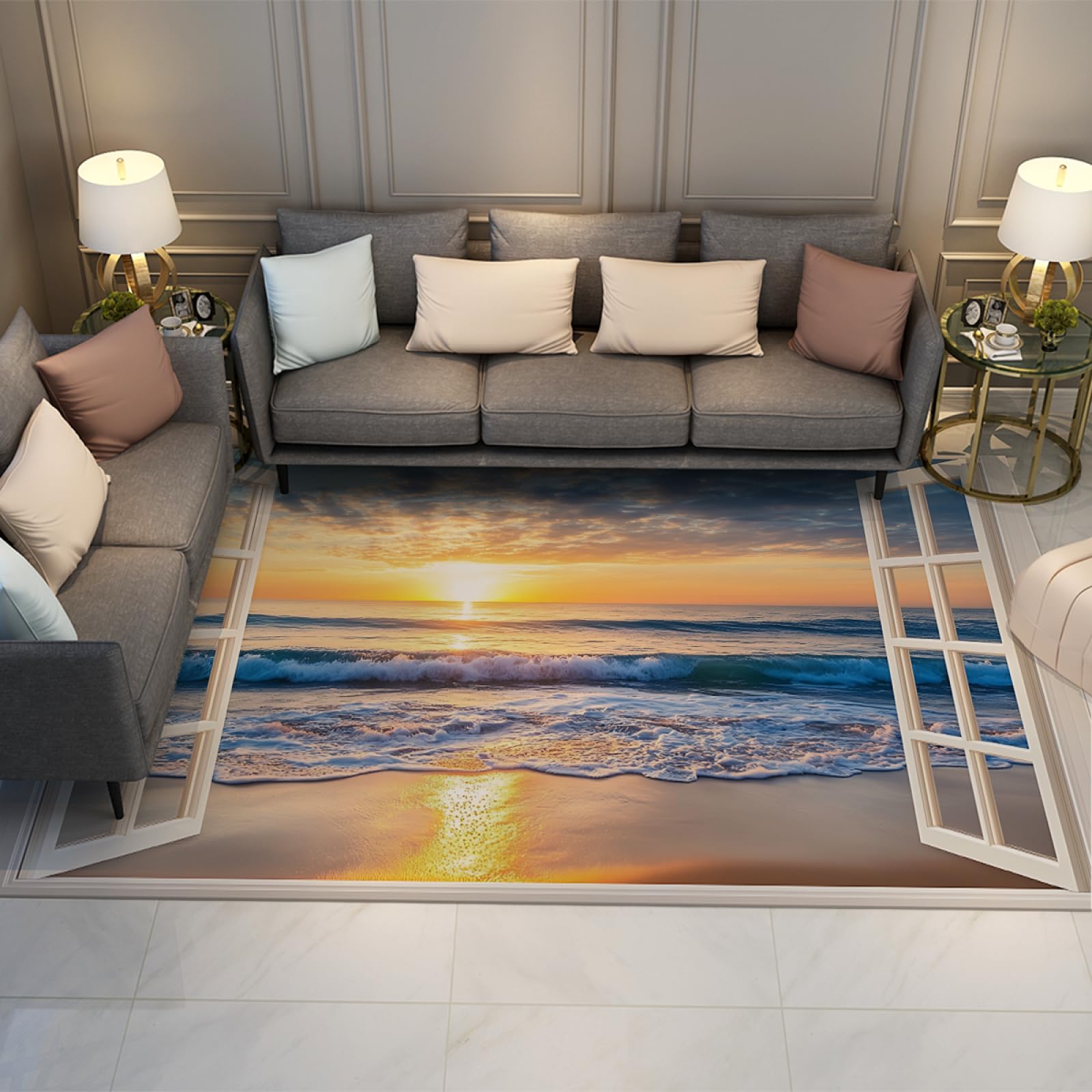 Tapis de sol bureau à domicile vue océan moderne et lavable 120x180