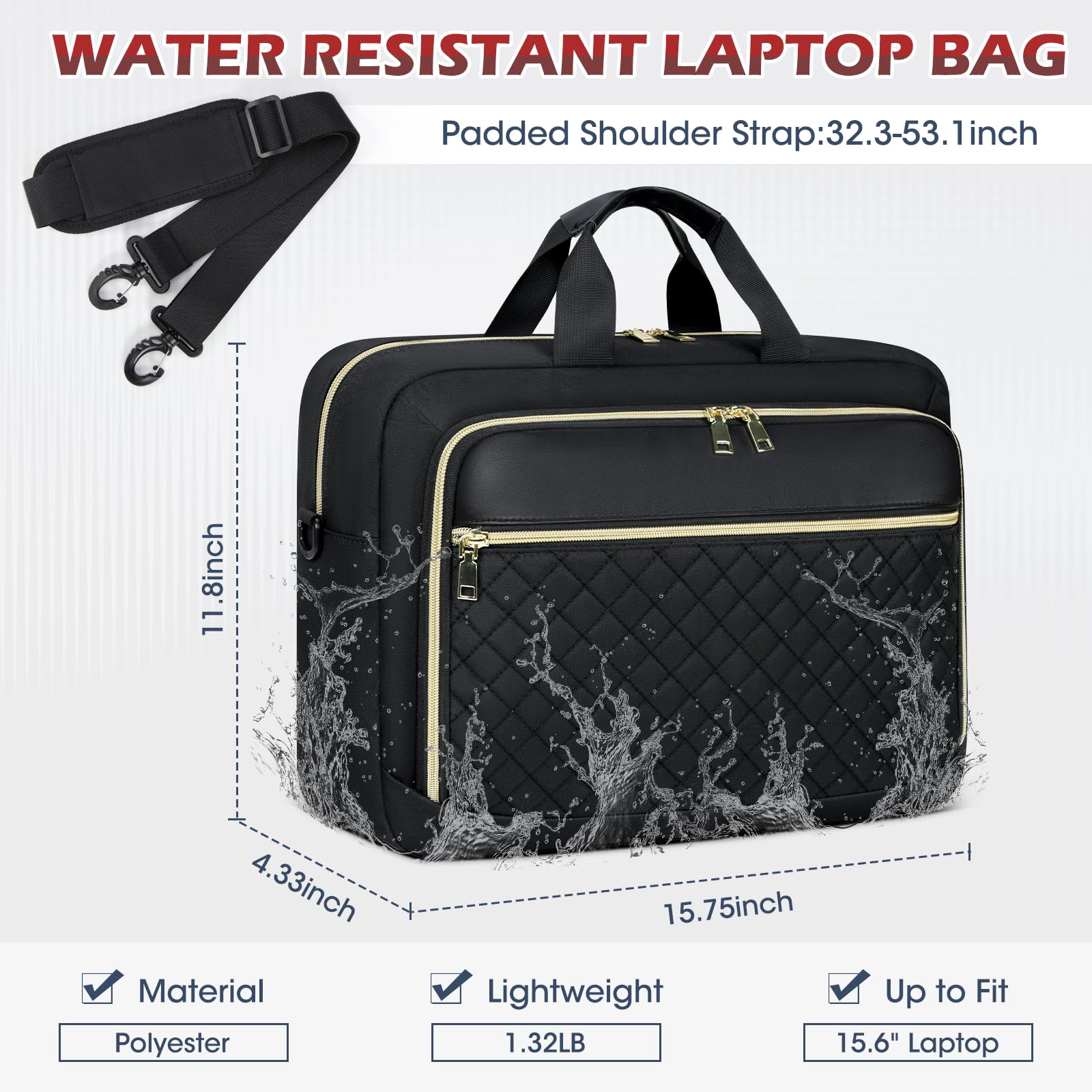 Borsa per computer portatile da 17,3 pollici valigetta per laptop per donne uomini borsa a tracolla impermeabile borsa per laptop imbottita grande borsa per computer universitaria