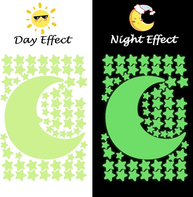 969 piezas de stickers fluorescentes de estrellas y luna miniatura 4