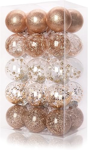 Miniatura 1 de Adornos de bolas de Navidad irrompibles de plástico transparente con relleno delicado de 2.756 in  2.75 pulgadas (24 unidades, color blanco)