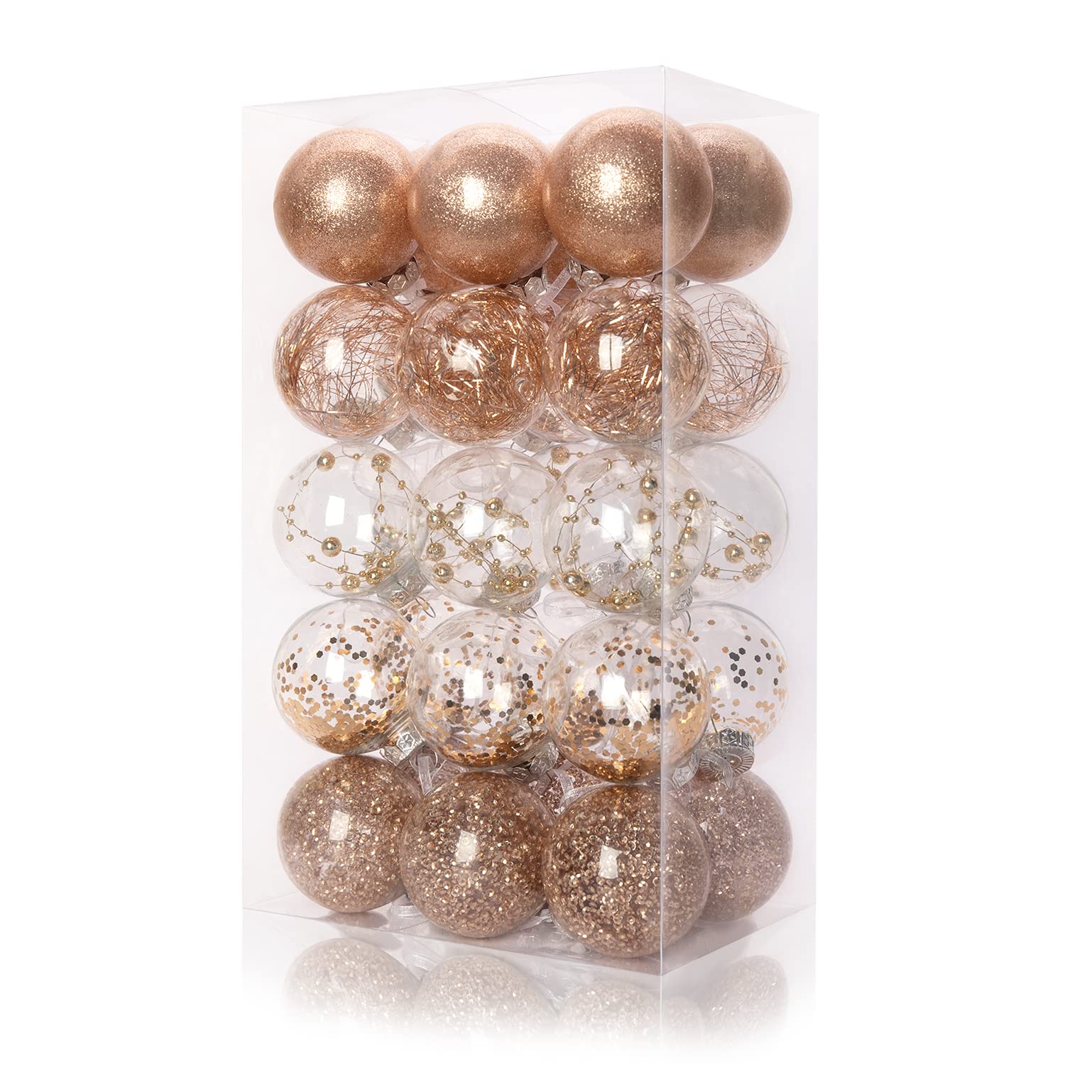 Boules de Noël 60mm champagne lot de 30 pièces en plastique incassable avec peluche