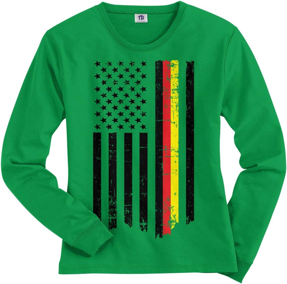 Threadrock Women's Germany USA German American Flag Long Sleeve T-Shirt