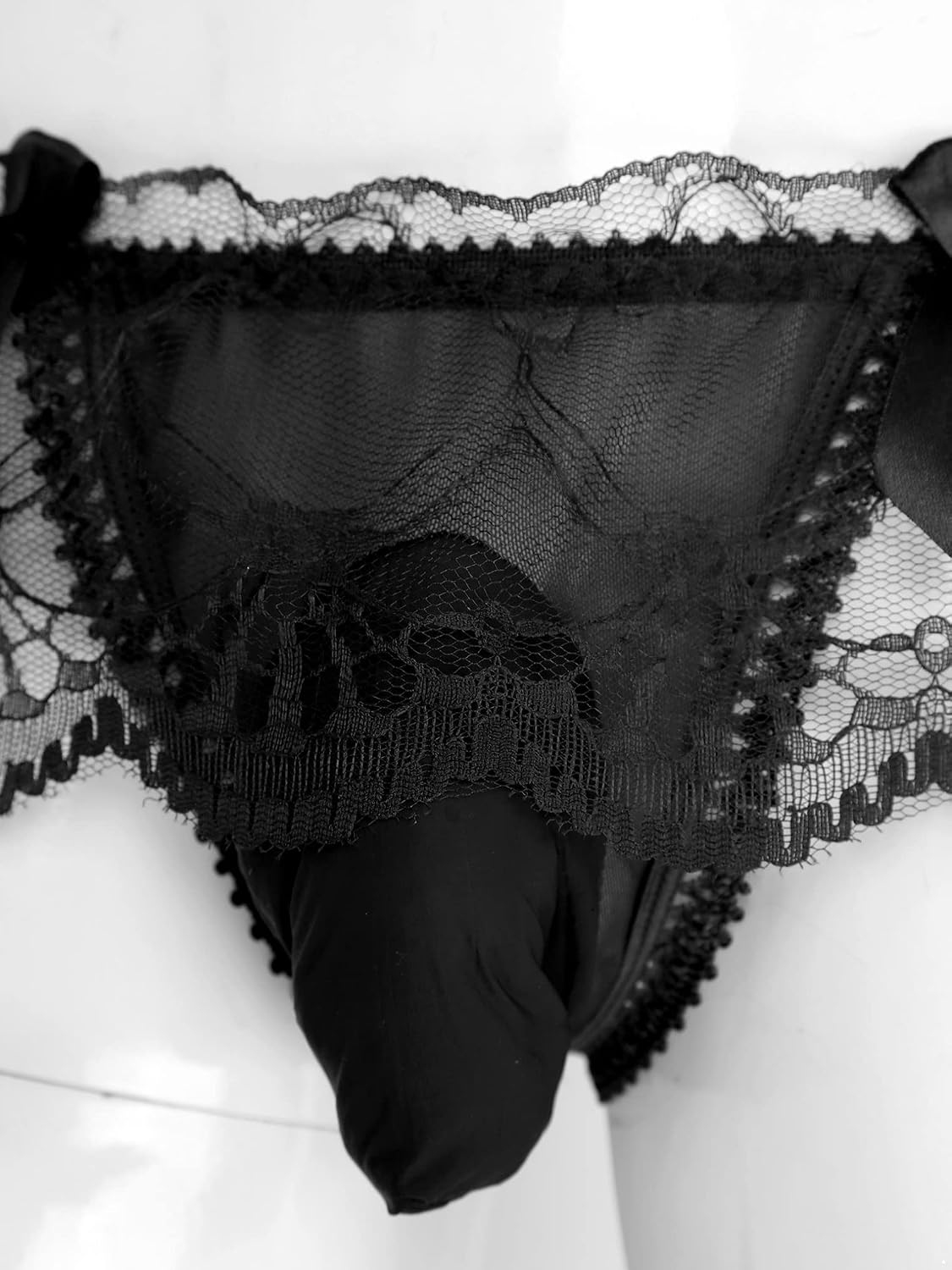 Hularka Men's Lace Skirted Bulge Pouch Panties Transparent Pantyhose Tights Leggings Stockings